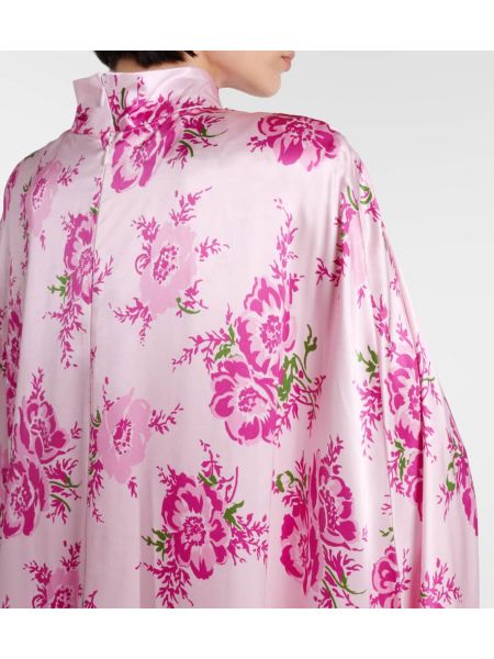 Svilena satenska dolga obleka s cvetličnim vzorcem Rodarte roza
