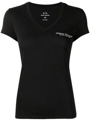 T-krekls ar apdruku ar v veida izgriezumu Armani Exchange melns