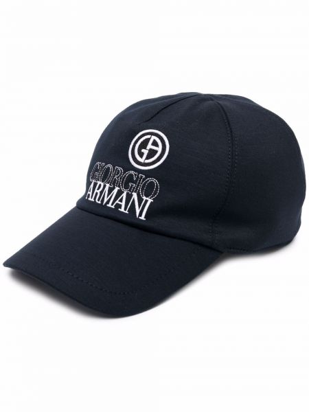 Haftowana czapka z daszkiem Giorgio Armani niebieska