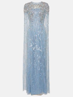 Krištáľové dlouhé šaty Jenny Packham modrá