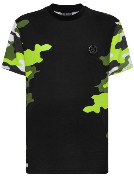 T-shirt de sport en coton à imprimé à imprimé camouflage Plein Sport noir