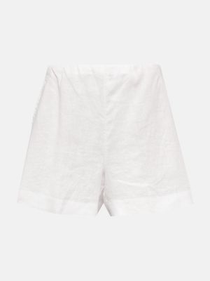 Ленени шорти с висока талия Polo Ralph Lauren бяло