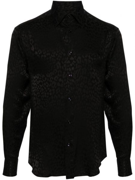 Μεταξωτό πουκάμισο με λεοπαρ μοτιβο ζακάρ Tom Ford μαύρο