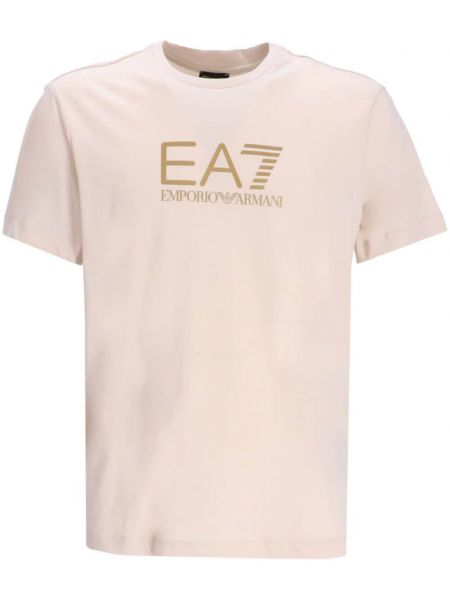 Βαμβακερή μπλούζα με σχέδιο Ea7 Emporio Armani μπεζ