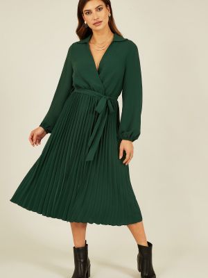 Плиссированный платье миди с длинным рукавом Mela зеленый
