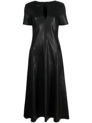 Kožené midi šaty s výstřihem do v Dorothee Schumacher černé