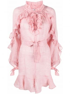 Ľanové šaty s volánmi Pnk ružová