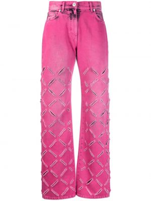 Straight fit džíny s dírami Versace růžové