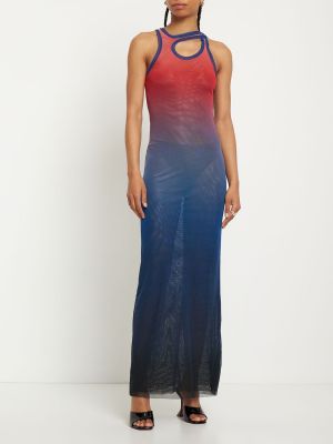 Prozorna dolga obleka s prelivanjem barv z mrežo Ottolinger modra