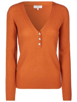Кашмирен пуловер с v-образно деколте Vince оранжево
