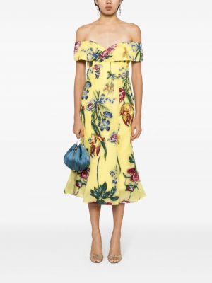 Květinové midi šaty s potiskem Marchesa Notte žluté