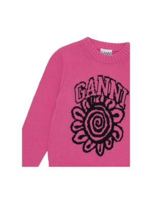 Sweter z nadrukiem Ganni różowy