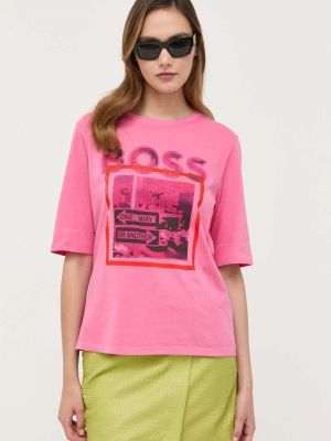 Памучна тениска Boss розово