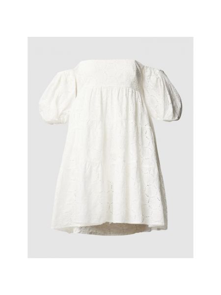 Haftowane sukienka mini bawełniane Bardot - biały