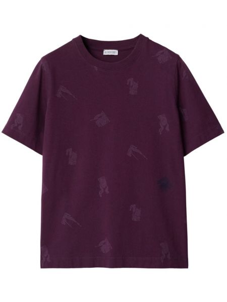 Памучна тениска с принт Burberry виолетово