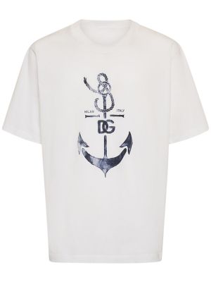 Памучна тениска с принт от джърси Dolce & Gabbana бяло