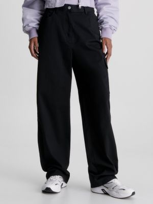 Pantaloni cu buzunare cu talie înaltă Calvin Klein Jeans negru