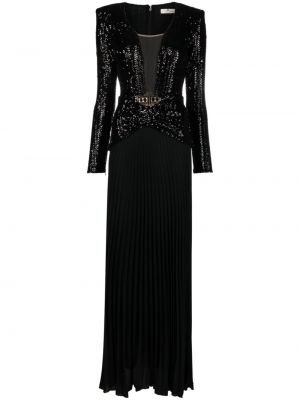 Plisirana večerna obleka Elisabetta Franchi črna