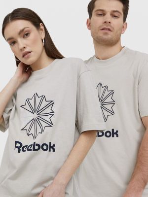 Памучна тениска с дълъг ръкав с принт Reebok Classic сиво