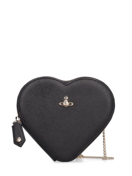 Kožená kabelka so srdiečkami Vivienne Westwood čierna