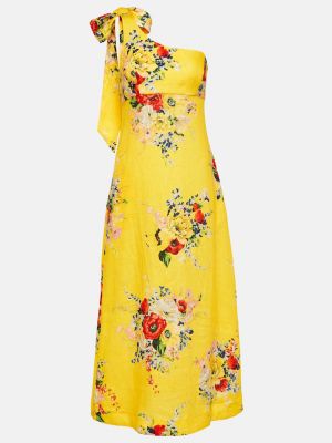 Květinové lněné midi šaty Zimmermann žluté