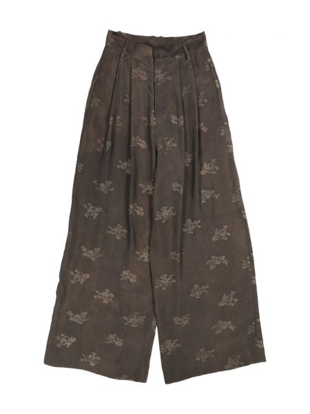 Pantaloni drepti cu model floral din jacard Uma Wang maro