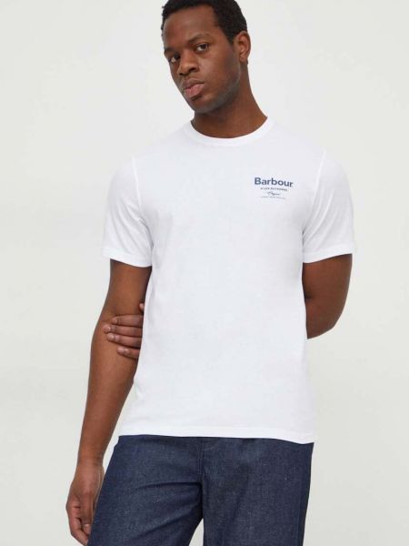Памучна тениска с дълъг ръкав с принт Barbour бяло