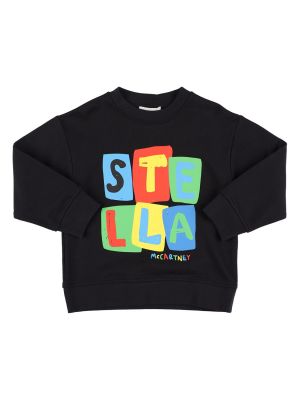 Trykt bomull sweatshirt for gutter Stella Mccartney Kids svart