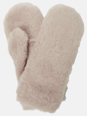 Шелковые шерстяные перчатки из альпаки Max Mara бежевые
