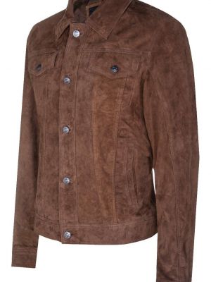 Кожаная замшевая джинсовая куртка Infinity Leather коричневая