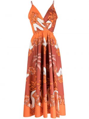 Květinové bavlněné přiléhavé midi šaty Johanna Ortiz - oranžová