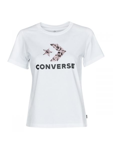Koszulka w kwiatki z krótkim rękawem w gwiazdy Converse biała
