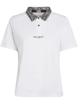 Bombažna polo majica s potiskom Karl Lagerfeld bela