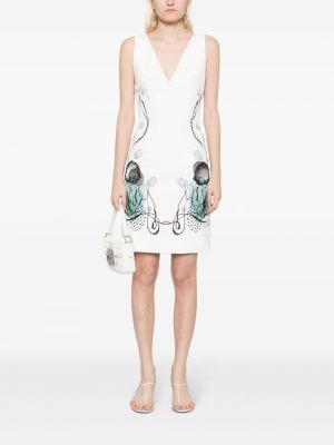 Abstraktse mustriline traksidega kleit Saiid Kobeisy valge