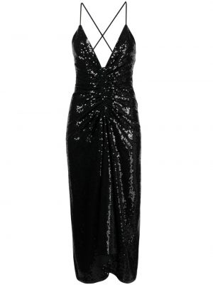 Usnjena asimetrična pletena koktejl obleka Michael Kors Collection črna