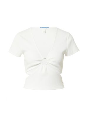 Jednofarebné priliehavé tričko s výstrihom do v Qs By S.oliver - biela