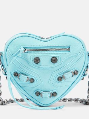 Kožená taška přes rameno se srdcovým vzorem Balenciaga modrá