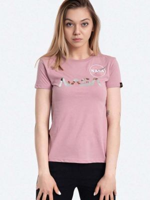 Хлопковая футболка Alpha Industries розовая