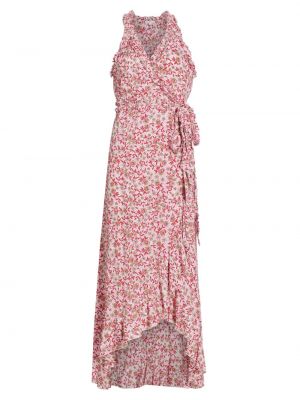 Розовое длинное платье в цветочек с принтом с рюшами Poupette St Barth
