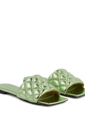 Kožené sandály bez podpatku Bottega Veneta zelené