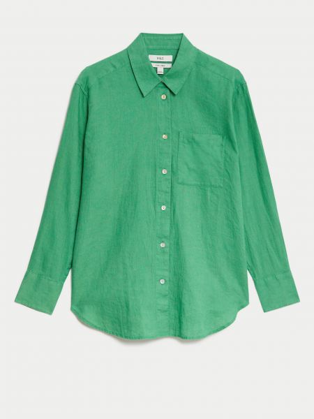 Ľanová dlhá košeľa Marks & Spencer zelená