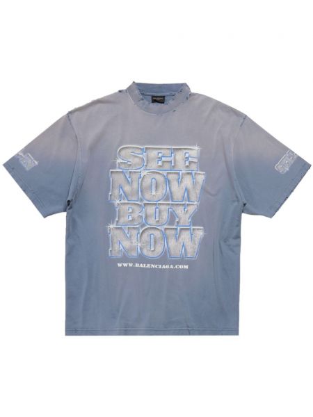 T-shirt aus baumwoll mit print Balenciaga blau