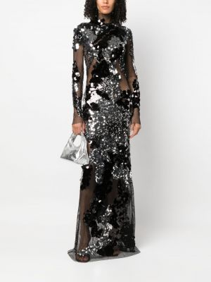 Sukienka wieczorowa z cekinami z siateczką Tom Ford czarna