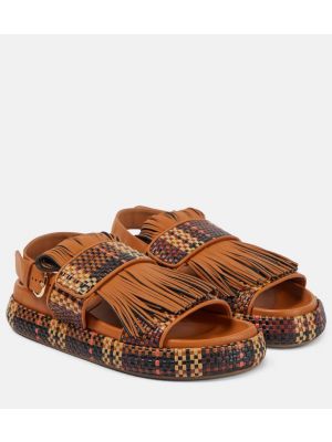 Pletené kožené sandály s třásněmi Ulla Johnson hnědé
