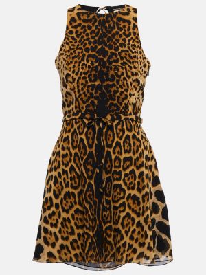 Svilena obleka s potiskom z leopardjim vzorcem Saint Laurent