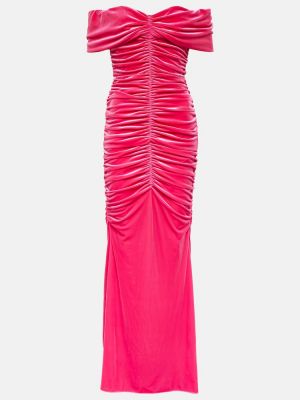 Sametové dlouhé šaty Monique Lhuillier růžové