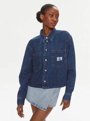 Priliehavá blúzka Calvin Klein Jeans modrá