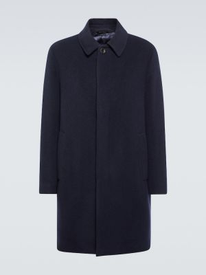 Jedwabny płaszcz wełniany z kaszmiru Giorgio Armani niebieski