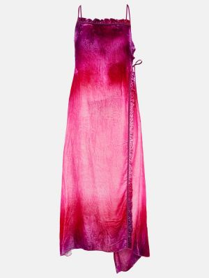 Sametové midi šaty Acne Studios růžové