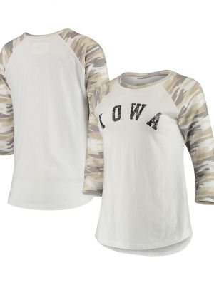 Женская бело-камуфляжная футболка Iowa Hawkeyes Boyfriend Baseball Raglan с рукавами Camp David